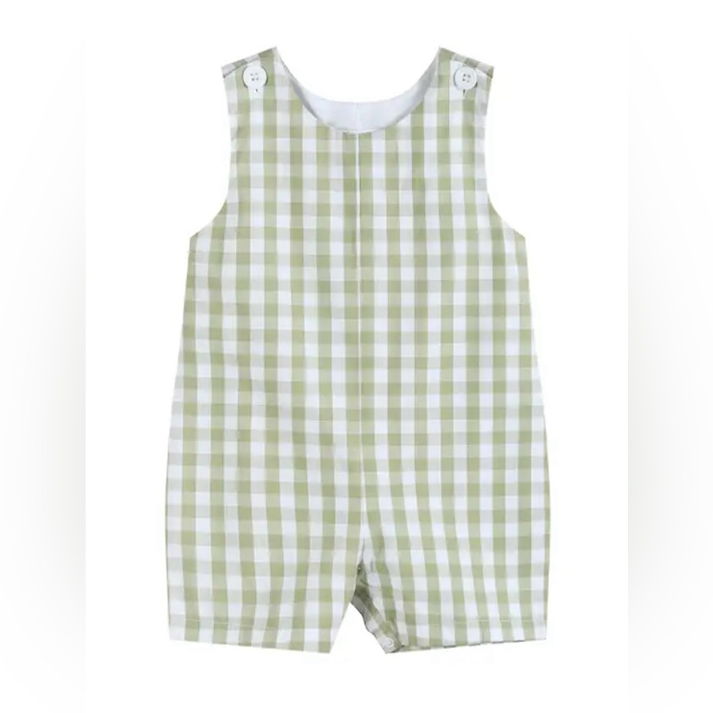 Lil Cactus Classic Sage Green Gingham Shortall Romper